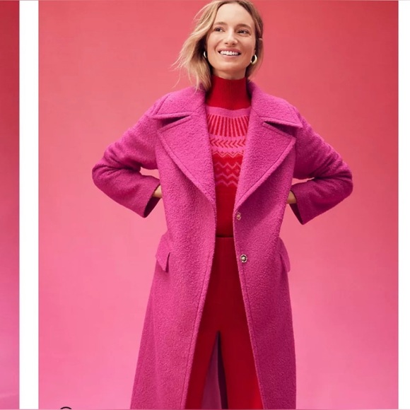 LIKE NEW! Ann Taylor Wool Blend Pink Notch Collar Wrap Trench Coat - Picture 4 of 12